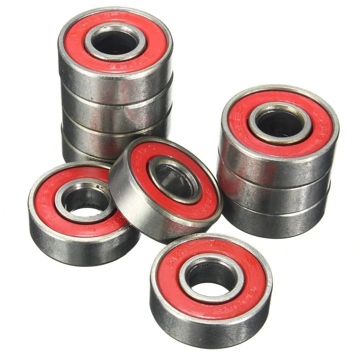 Abgedichtete Lager, 10 Stück/Set 608 RS Skateboard-Lager ABEC-5 Inline-Rollschuh-Radlager, rot, versiegelte Welle, rostfrei, Skateboard-Radlager, Größe 21 x 7 mm, Wellen