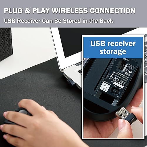 Miniatura 9 de ELECOM Ratón ergonómico inalámbrico para mano izquierda, 2.4 GHz con mini receptor USB, clic silencioso, 2000 DPI, 5 botones, sensor óptico,