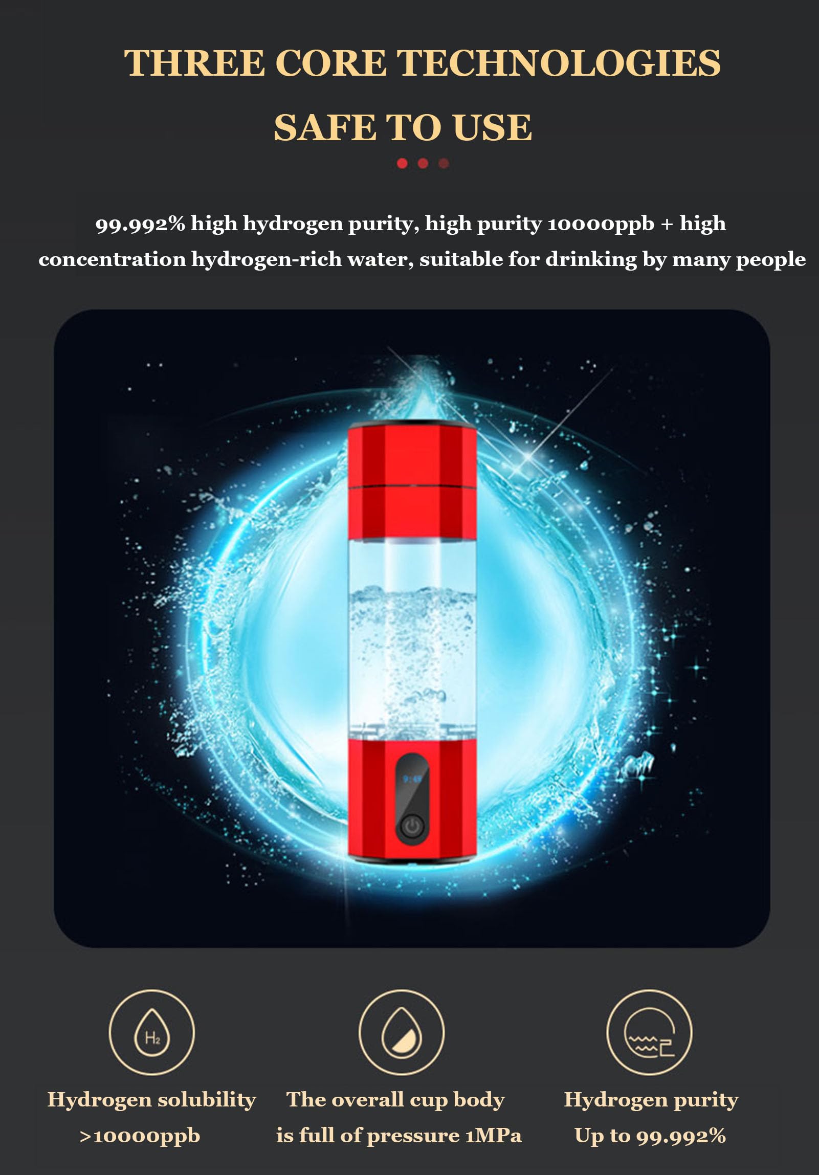 Generador de Botella de Agua de hidrógeno con inhalador, hasta 10000 PPB, Capacidad de Taza de 208 ml, 99,99% de Alta pureza, portátil y Recargable, tecnología PEM, para el hogar, Viajes