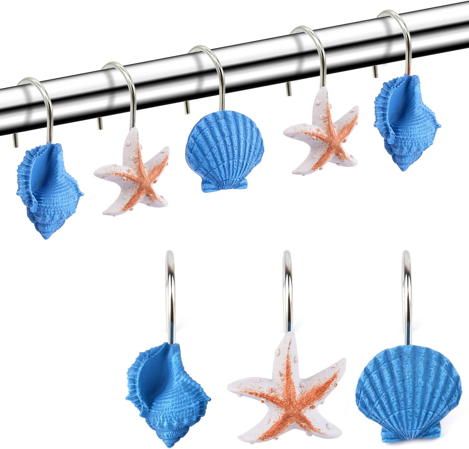 FINROS Seashell Shower Curtain Hooks，12PCS Anti Rust Decorative Resin Hooks for Bathroom, Baby Room, Bedroom, Living Room Decor (Light Brown Seashell) : Home & Kitchen