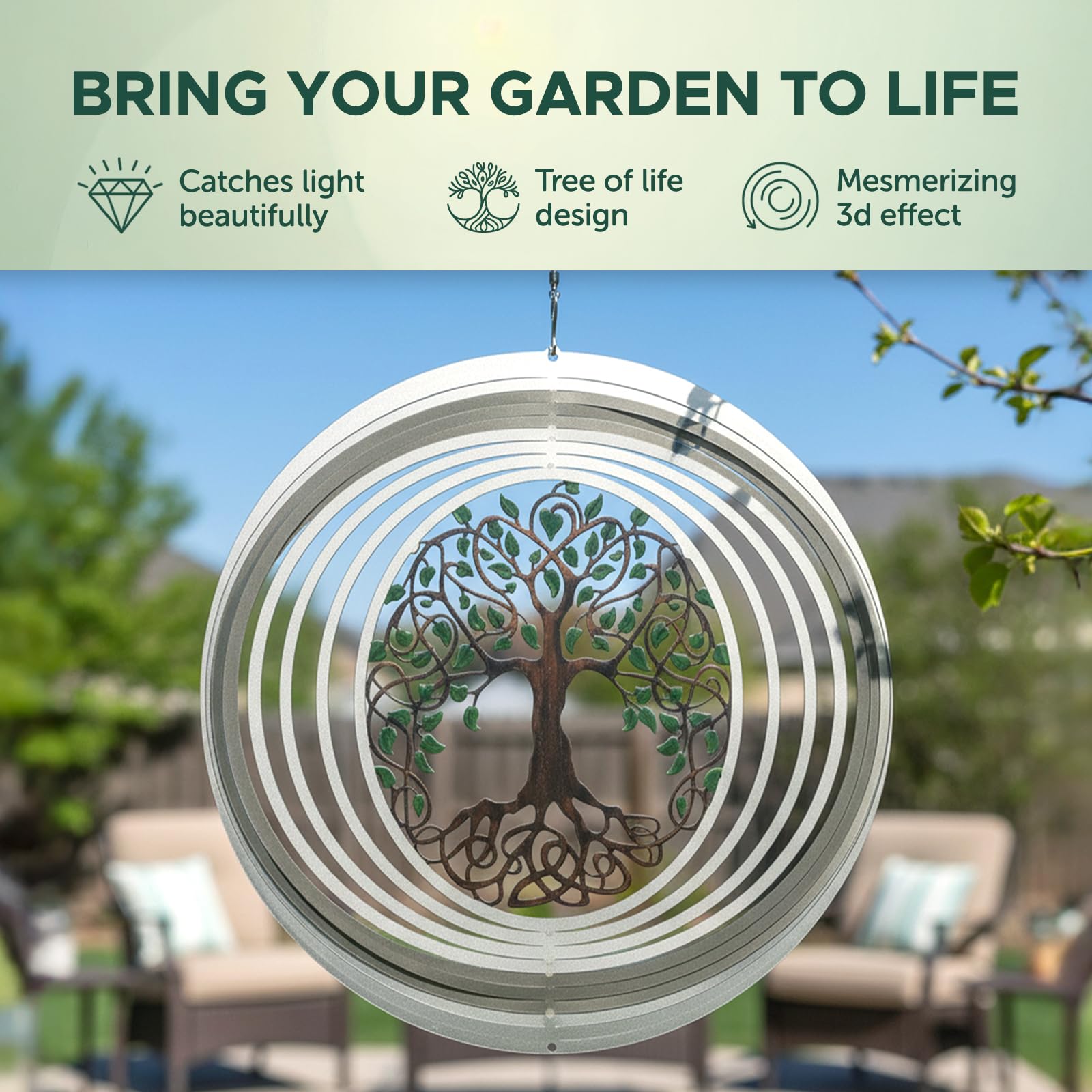 ISEO Baum des Lebens Windspiel für Hof und Garten, Metallornamente für Gartendekoration, Outdoor-Windspiel, Lebensbaum-Geschenke, Outdoor-Gartendekoration, 38,1 cm Baum des Lebens Wanddekoration von