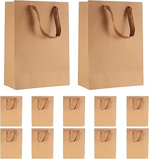 Zxglxinyao 10 Pcs Kraft Paper Bags, Gift Wrap Shopping Bags, Small Bags with Handles, Brown Party Bags for Showers, Birthday Party, Gifts, Restaurant Takeout, Shopping, Retail, Gifts
