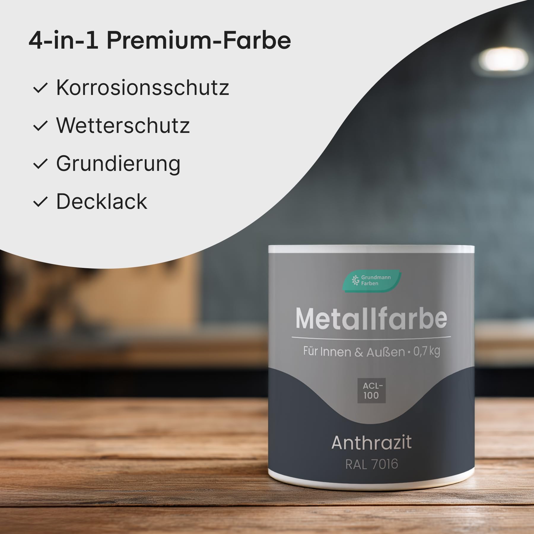 Grundmann Metallfarbe ACL 100 - Anthrazit 0,7 Kg - Seidenmatt - 4in1 Metallschutzlack inkl. Rostschutz und Grundierung - RAL 7016 Anthrazitgrau