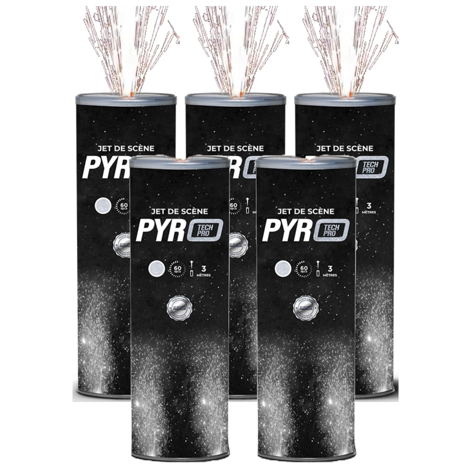 SPARKLERS CLUB 5 Jets de Scène Premium Pyrotech PRO SANS ODEUR SANS FUMÉE - Nouveauté 2024 Jet de scène Artifice d'Intérieur à Étincelles Froides pour Mariage - Design VIP - Catégorie T1 (3M 60SEC)