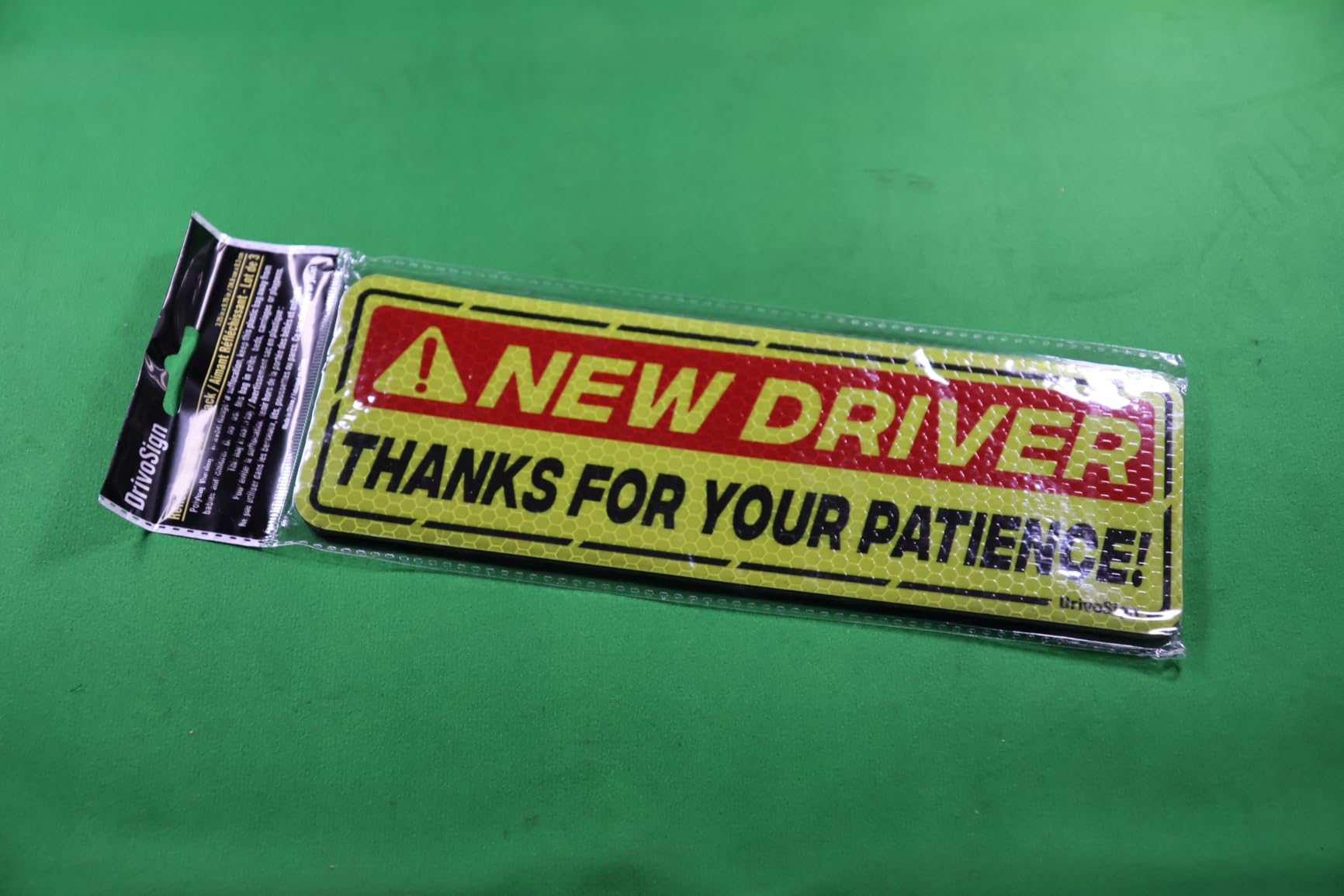 Amazon customer photo of a DrivoSign New Driver reflective magnet