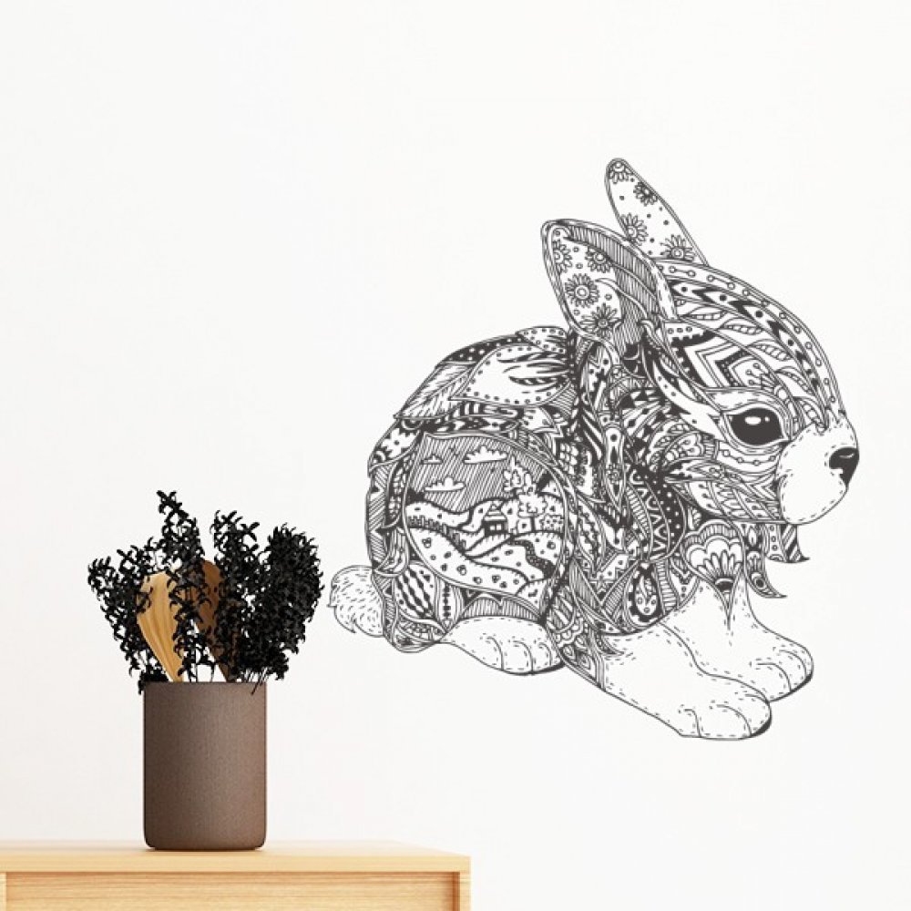 Peinture lapin ami société amovible 80cm pour embellir un mur sans abîmer votre peinture