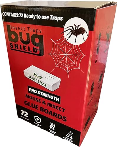 Bug Shield - Trampas adhesivas de pegamento para 72 tableros de pegamento, todo tipo de incetes, arañas, cucarachas, hormigas, grillos de cuevas y