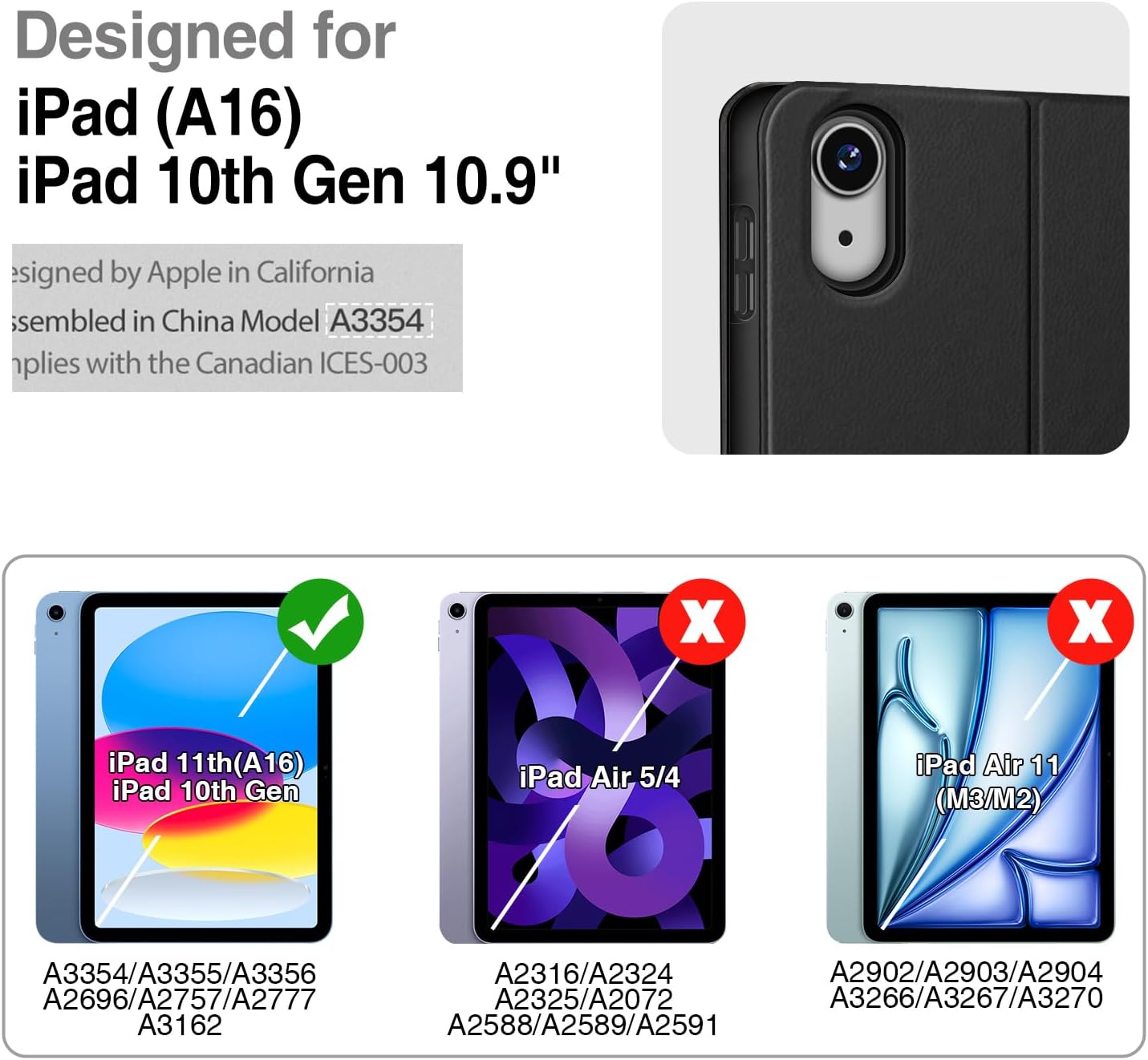 Antbox Case for iPad (A16) 11th Generation 11'' 2025/iPad 10th Generation 10.9'' 2022 with Built-in Pencil Holder Auto Sleep/Wake Function PU Leather Smart Cover (Black)