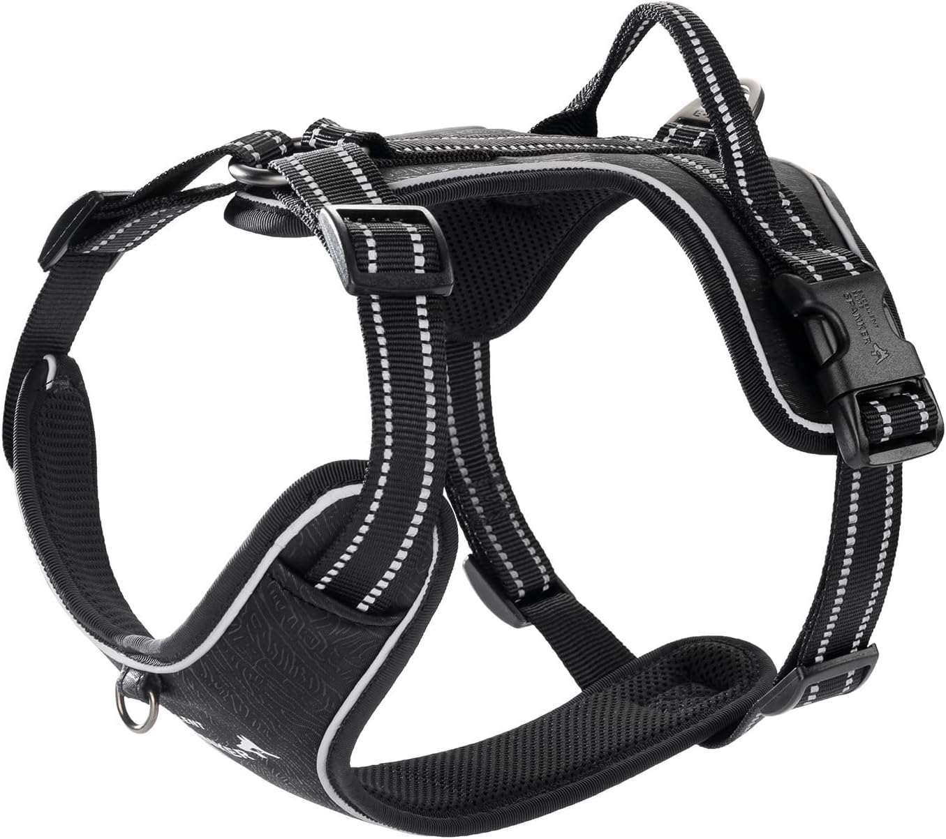 EXCELLENT ELITE SPANKER Nylon Reflective Dog Harness Adjustable No Pull Lightweight EVA Padded Vest Nameplate-Front Clip Service Dog Harness with Buckle for Medium Large Dogs (Black, L)