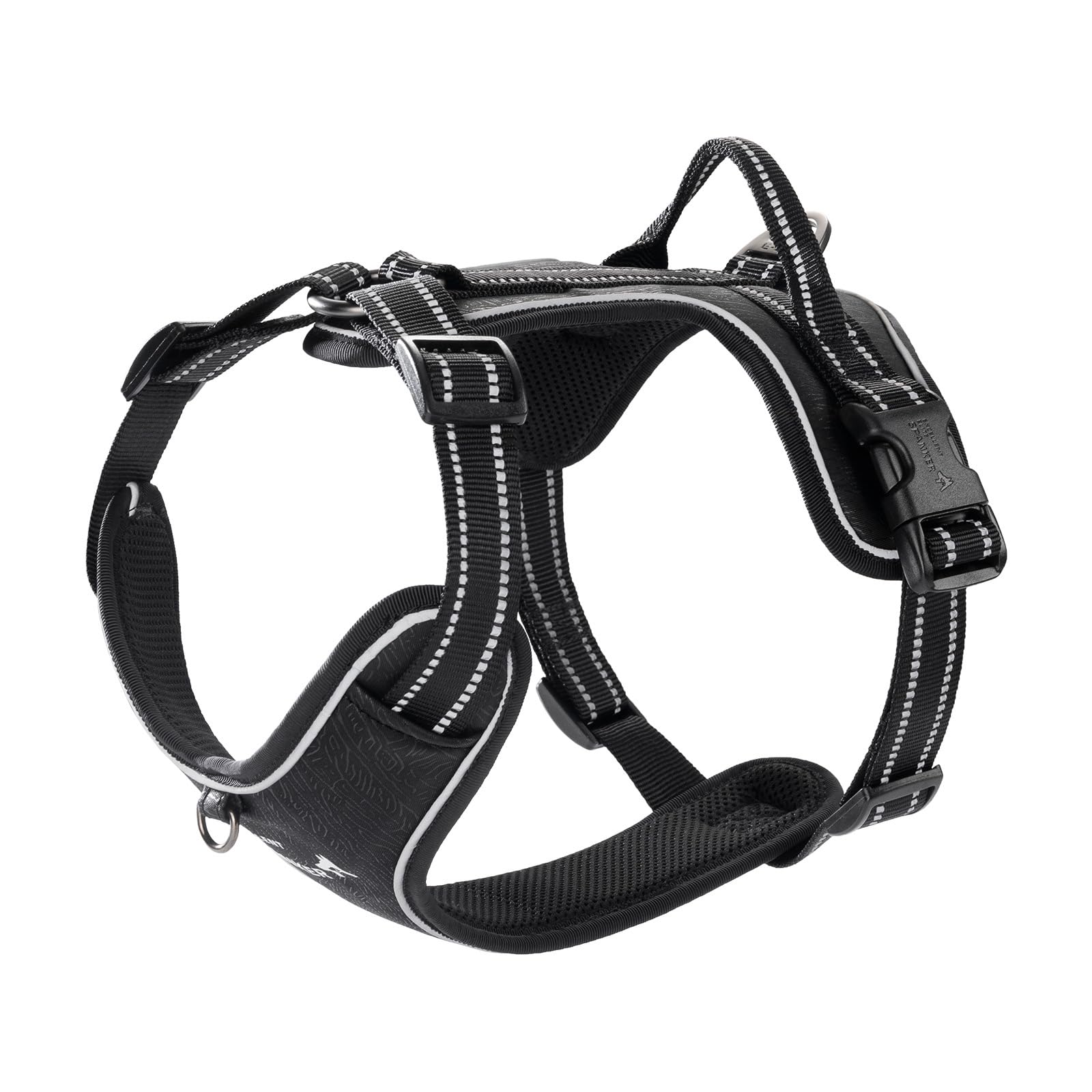 EXCELLENT ELITE SPANKER Nylon Reflective Dog Harness Adjustable No Pull Lightweight EVA Padded Vest Nameplate-Front Clip Service Dog Harness with Buckle for Medium Large Dogs (Black, M)