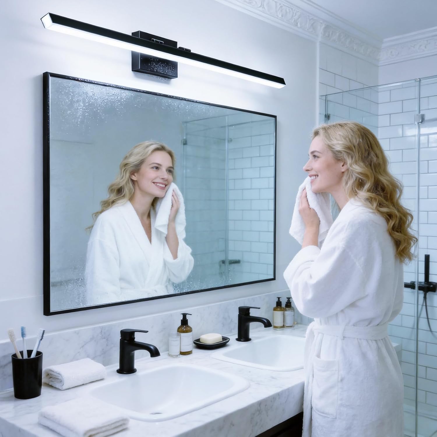 IZORRO Modern Bathroom Vanity Light 48 inch, Rotatable, 36W Dimmable Led Bathroom Light Fixture Over Mirror, Black Vanity Light Bar (Cool White 6000K)