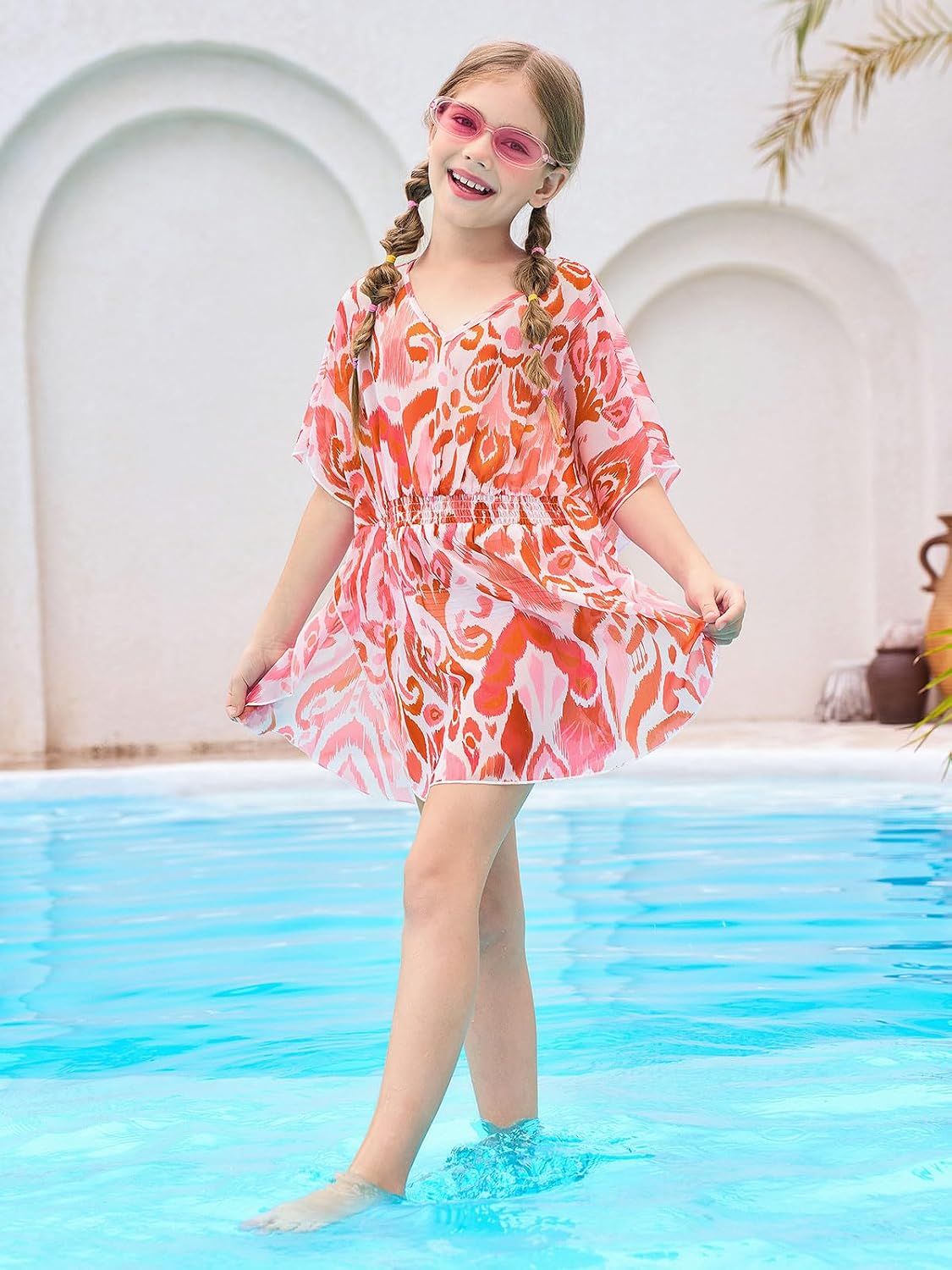 Haloumoning Girls Chiffon Swim Beach Cover Up Kids Bathing Suit Coverups image 4