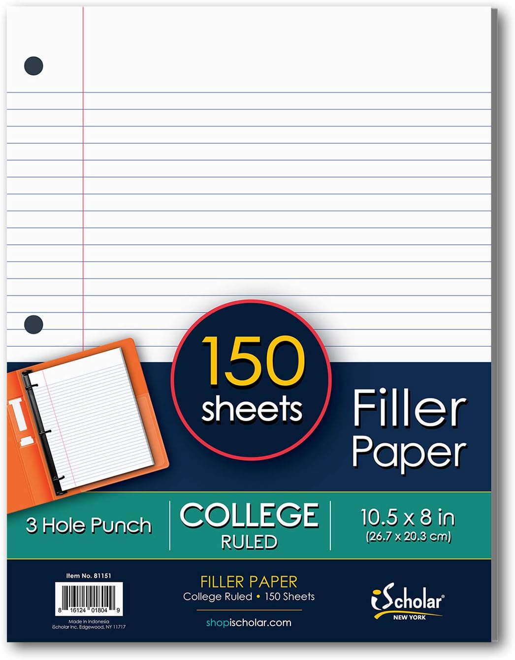 iScholar College Ruled Filler Paper, White, 10 x 8.5