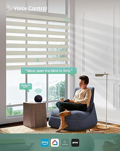 Miniatura 21 de Yoolax Persianas motorizadas con control remoto, persianas motorizadas de cebra compatibles con Alexa, persianas motorizadas de privacidad, 70%