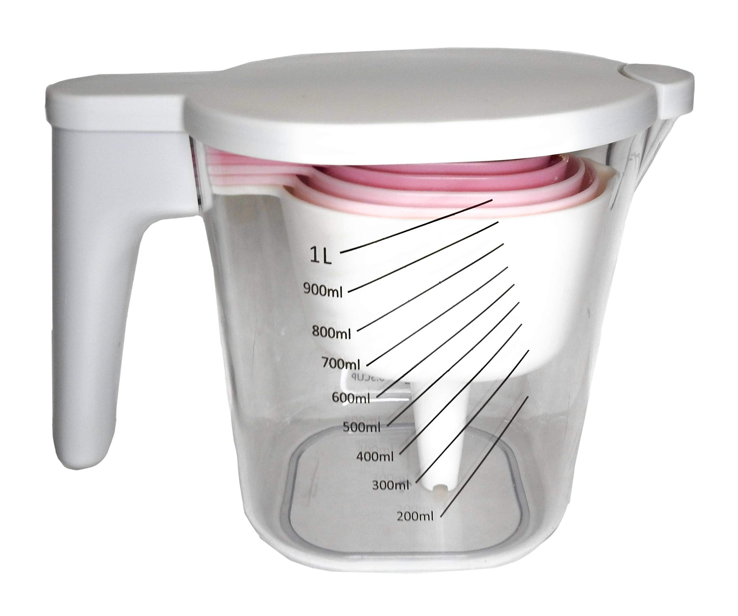 GK509W 10 pcs Nesting Stackable Measuring Cup and Measuring Spoons Set with One Scraper One Funnel Plastic Cooking Baking Kitchen Utensil BPA Free Dishwasher Safe 10 Pieces (White)