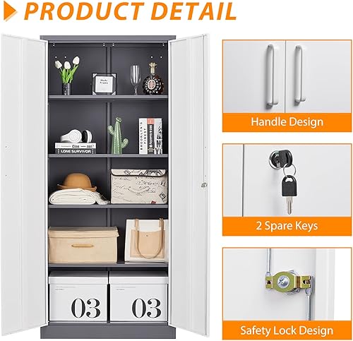 Miniatura 19 de Armario de almacenamiento de metal con ruedas, armario de almacenamiento con cerradura de 73 pulgadas con 2 estantes ajustables y 1 cajón para Negro