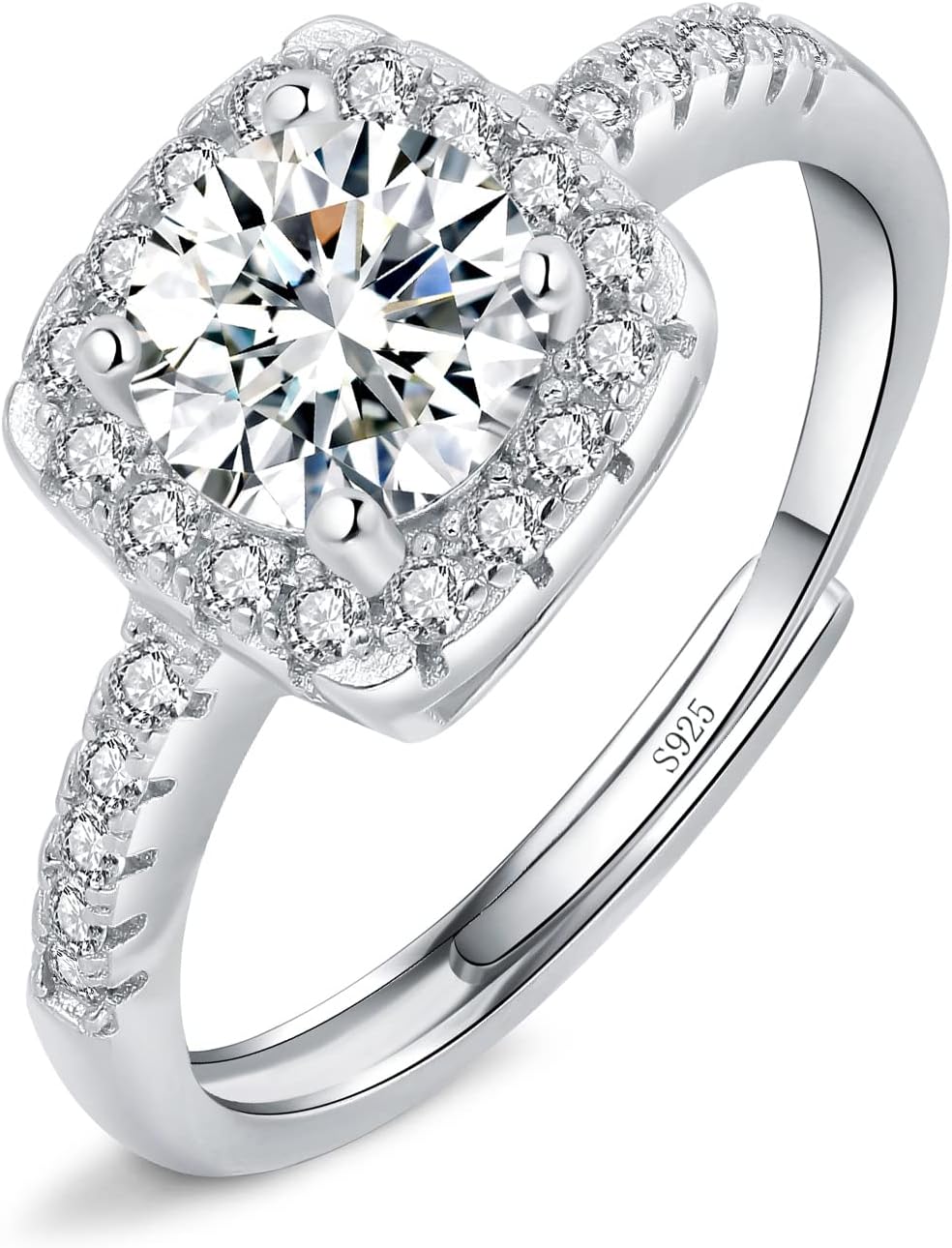 JosfevaSilver Rings for Women Ladies, 925 Sterling Silver Love Promise Diamond Ring for Couples, Adjustable Romantic Wedding Engagement Square/Round/Heart Rings in 3 Colors (Silver/Rose Gold/Gold)