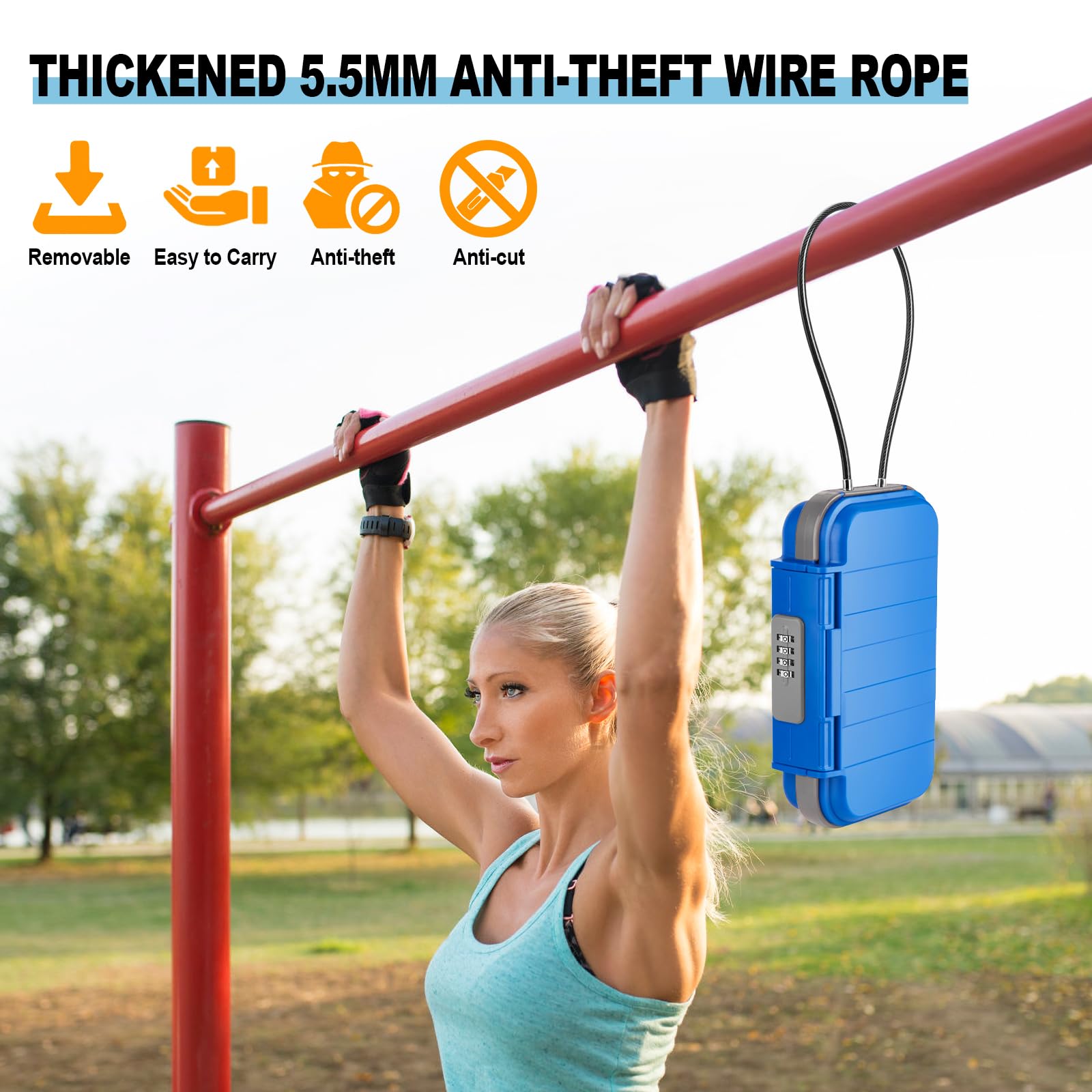 HUANLANG Tragbarer Safe Lock Box mit Zahlenschloss, Mini-Strand, Reisesafe, wasserdicht, klein, abschließbar, mit abnehmbarem Drahtseil, Kombinationssafe für Wohnheim, Reisen, Strand, Zuhause, Büro