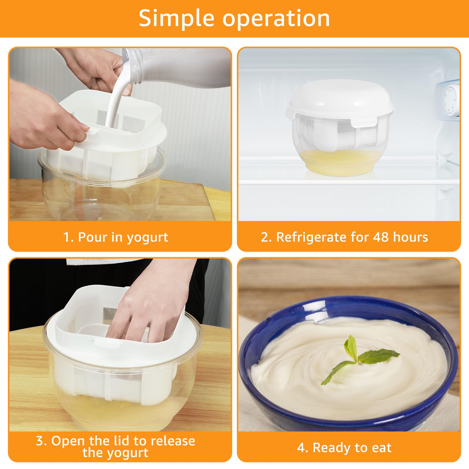 Joghurtbereiter Separator mit Deckel, abnehmbarer feinmaschiger Filter, tragbares, wiederverwendbares Sieb für griechischen Joghurt, Saft, leicht zu reinigen und aufzubewahren, 20,5 x 16 cm