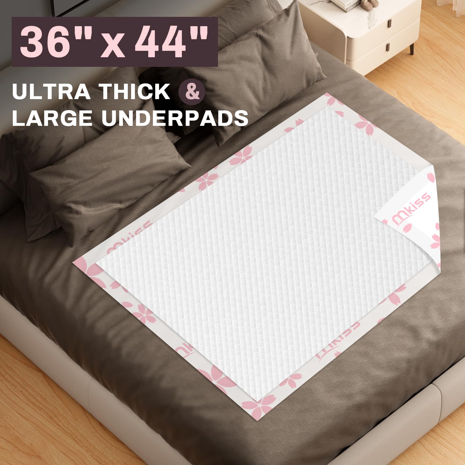 MKISS Almohadillas resistentes para incontinencia, 36 x 44 pulgadas, 20 almohadillas desechables súper absorbentes, almohadillas de mandril resistentes a desgarros para adultos, niños, ancianos y