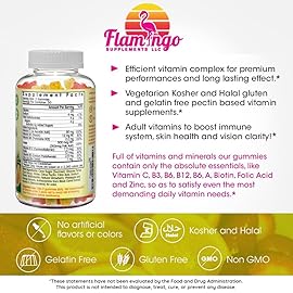 Flamingo Supplements Multivitamin Gummies | Vegan Friendly, Kosher Halal NO Gluten or Gelatin, no GMO| for Men, Women & Kids| 3 Natural Flavors | Vitamins C, B3, B12, Biotin, Zinc & More| 100 Gummies