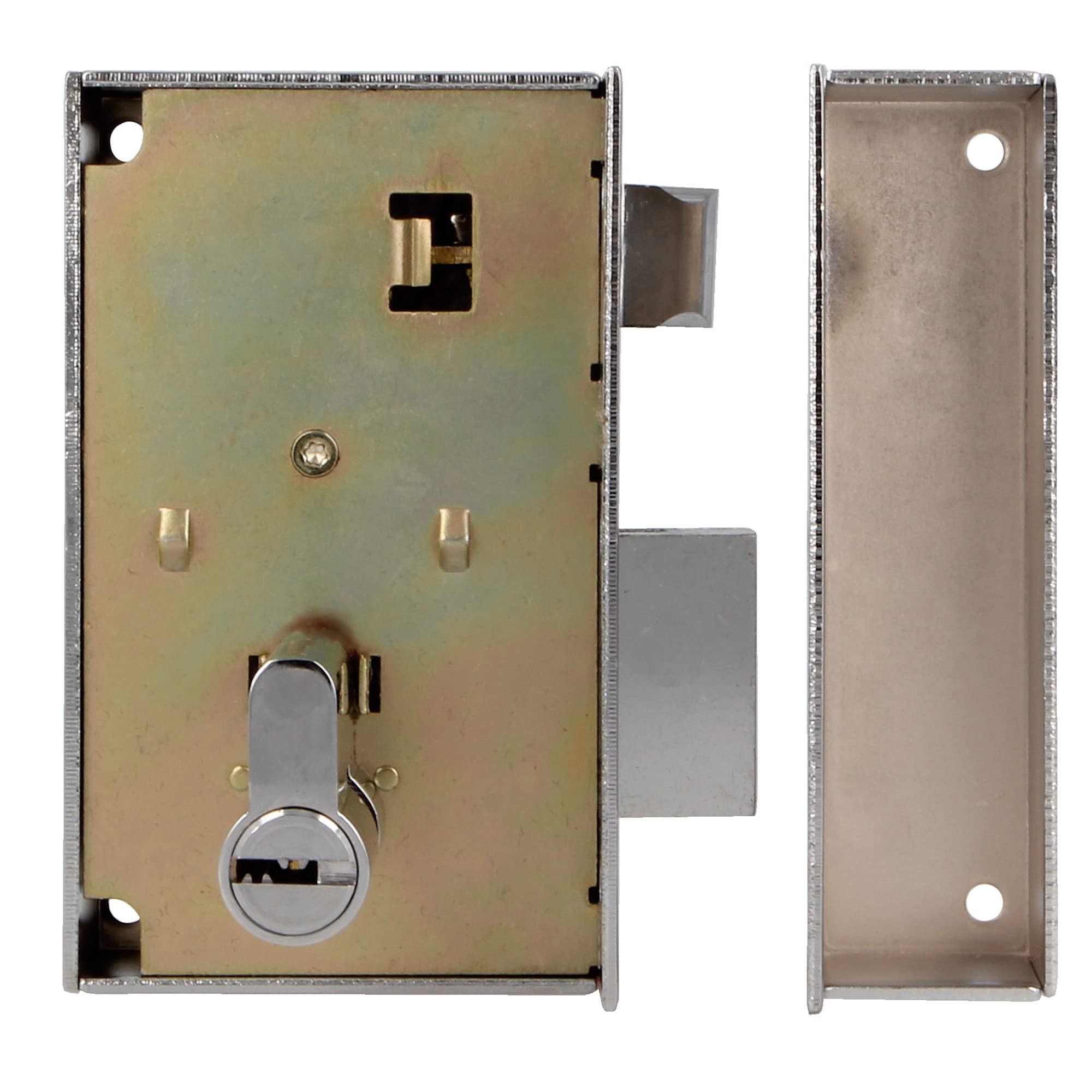 Amig - Serratura da sovrapposizione a sinistra con leva di chiusura, linguetta e maniglia per porte in legno mod. 76-67 x 112 mm - Cilindro Europrofilo - Acciaio Argento