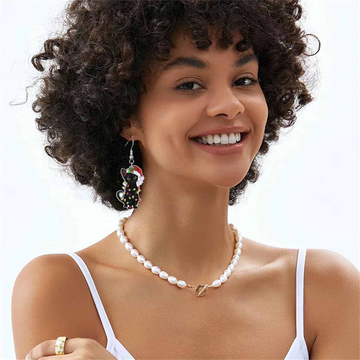 coadipress Christmas Cat Earrings for Women Cute Funny Christmas Cat Animal Earrings Lovely Santa Hat Kitten Christmas Socks Cat Christmas Tree Cat Earrings Xmas Holiday Earrings - Image 2