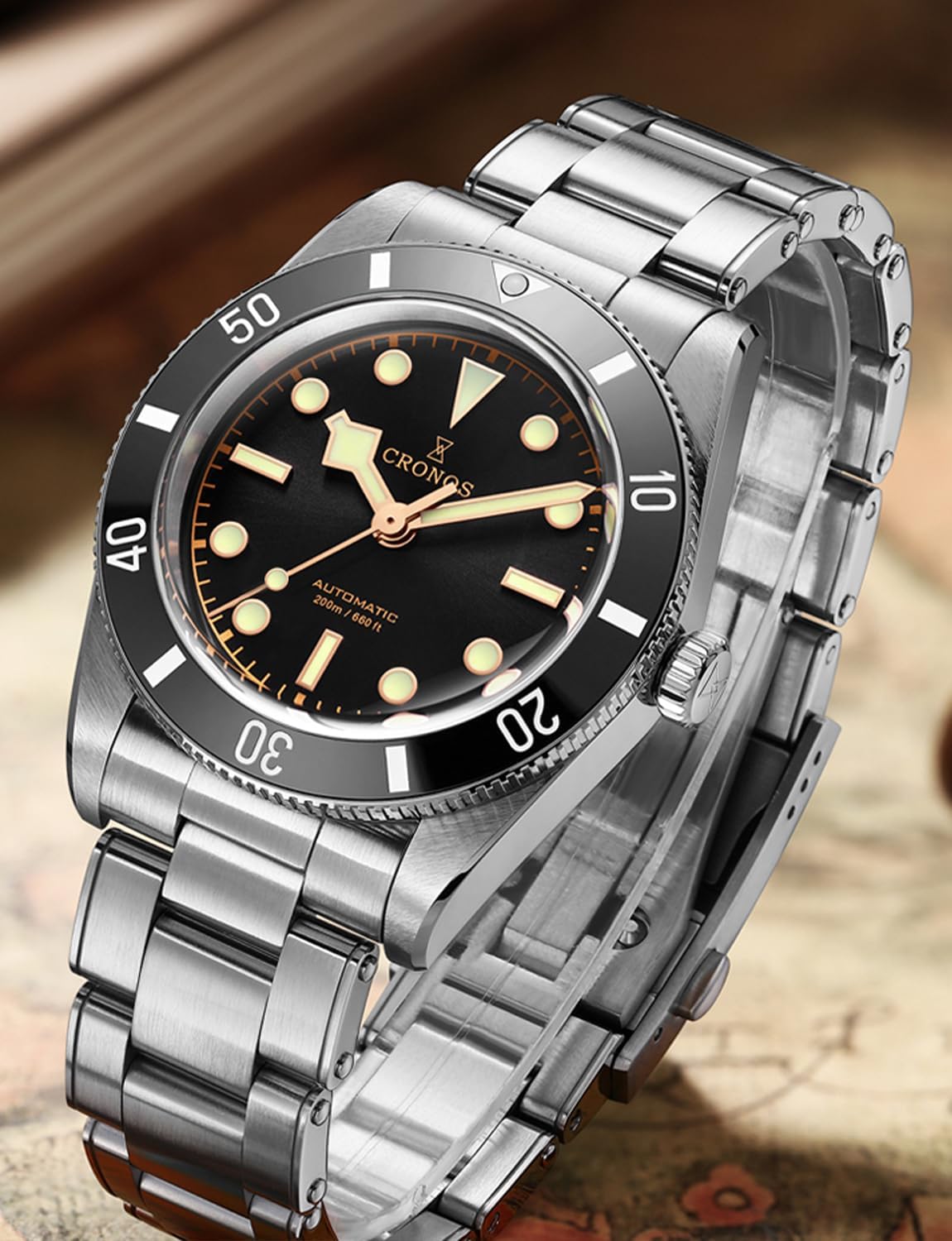 Cronos L6033 37mm BB54 Automatic Watches Sapphire Men's Diving Watch Stainless Steel 200M Water Resistant