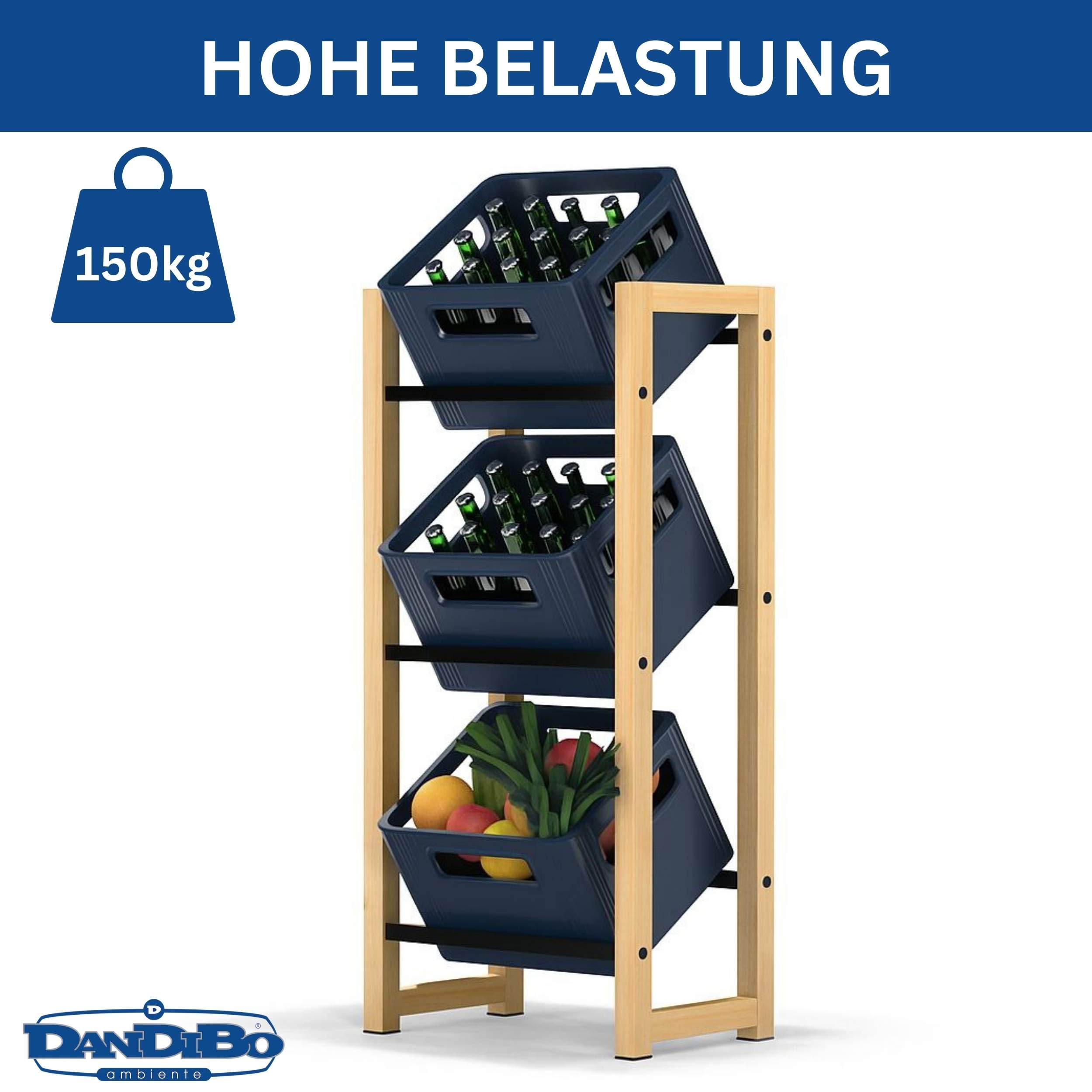 DanDiBo Getränkekistenregal 3 Kisten Holz Bambus Metall 96656 Getränkeregal Kistenregal Getränkekistenhalter Getränke Regal Bierkistenregal