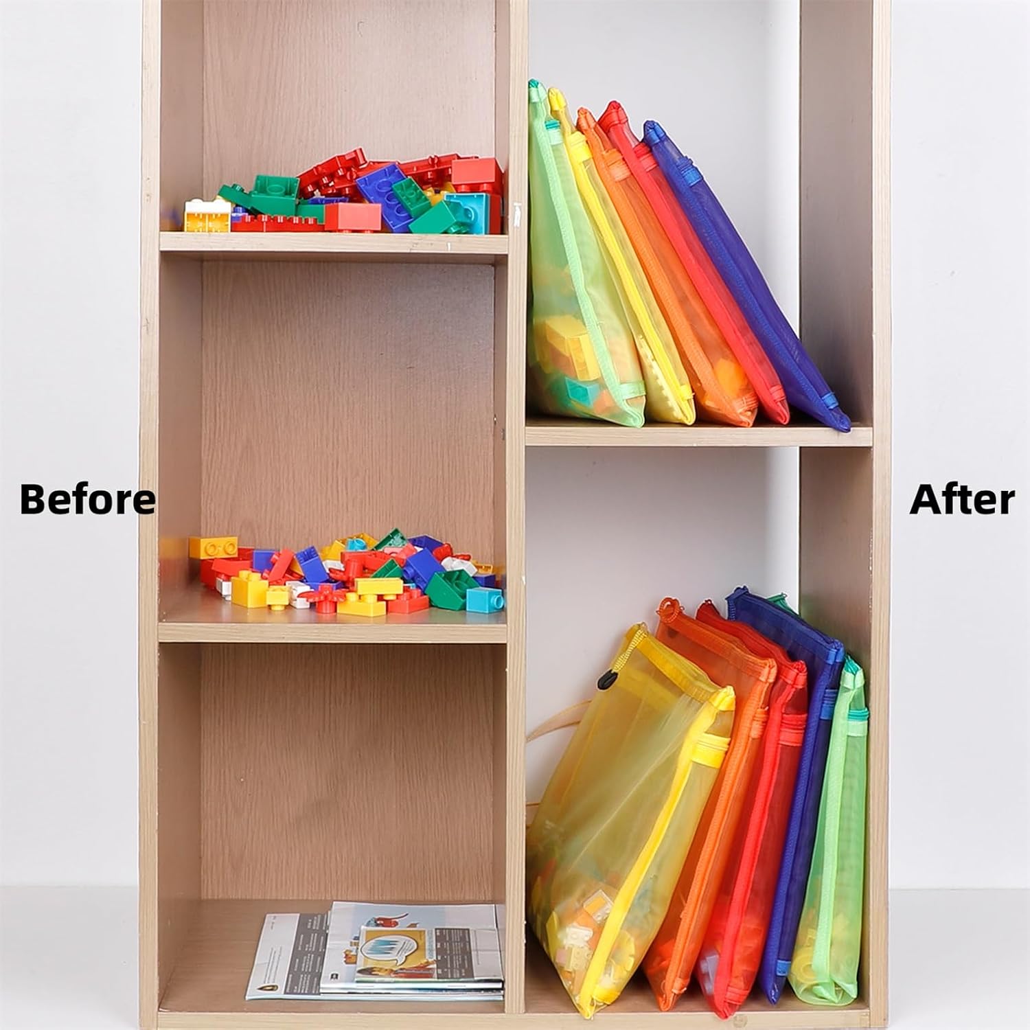 10 Pack 5 Color Mesh Zipper Pouch Bags, Nylon Puzzle Building Block Sets Toy Storage & Organization, Breathable See Through A4 Zipper Pouch with Handle for School Games - Image 3