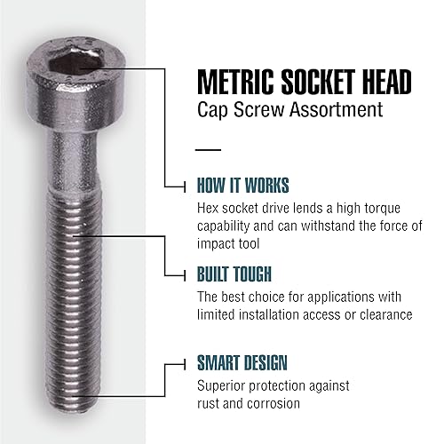 Miniatura 2 de Workshop Hardware Kit surtido de sujetadores, juego de tornillos de cabeza de enchufe de acero inoxidable, variedad de 146 piezas, diámetro M4-0.70