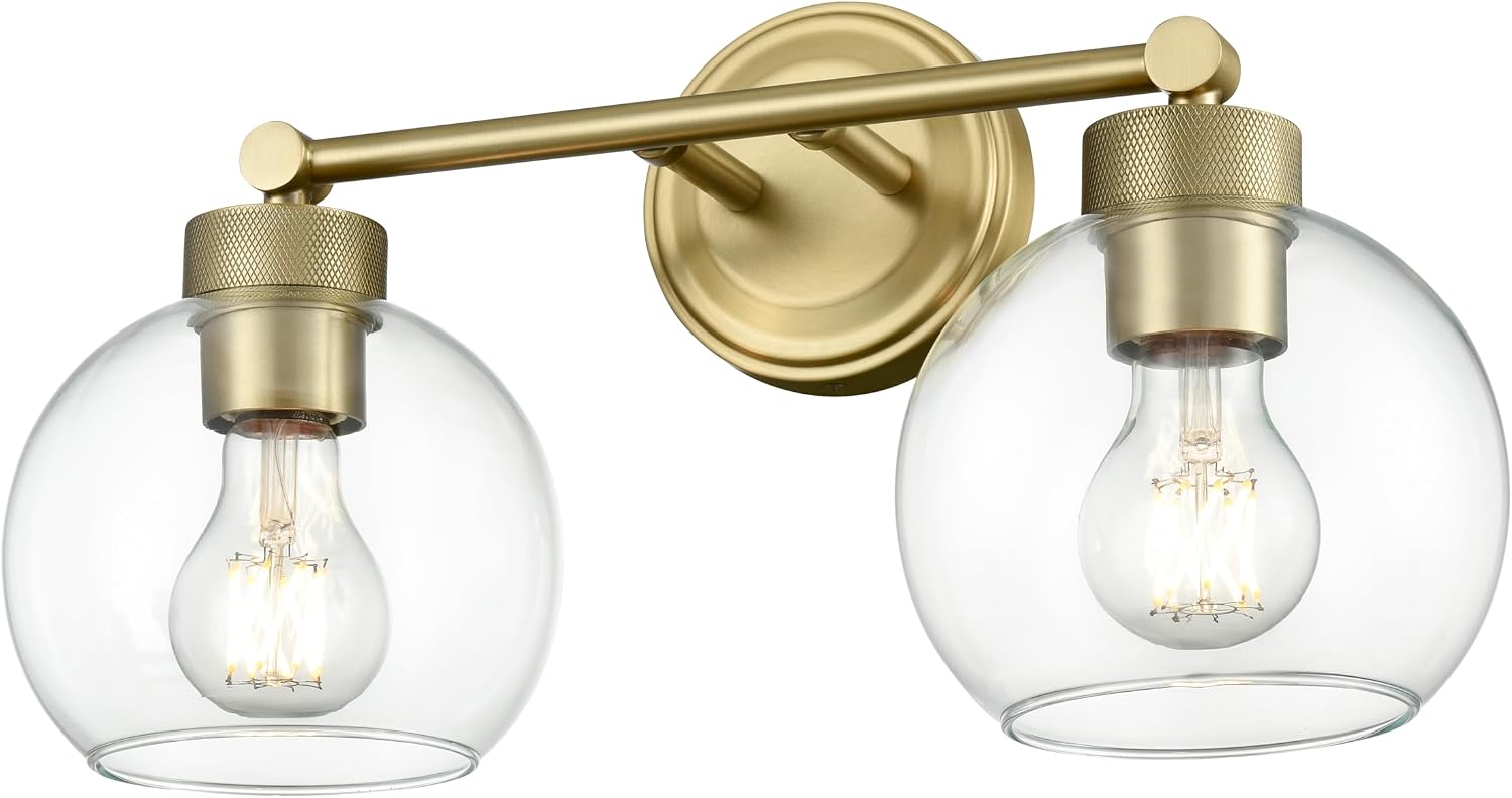 ML Lighting | Jonatan Collection | 99102-VB | Indoor 2 Light Vanity in Vintage Brass with Clear Glass Shade | Elegant and Versatile Design for Any Bathroom