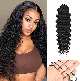 JIAJIA Teresa Feather Crochet Human Hair,Miracle Knots Hair, 100% Human Hair Crochet Extensions, Curly Feathered Human Hair for BlackWomen - Natural Soft, Pre Looped (1B-DEEP-50G, 22 INCH)