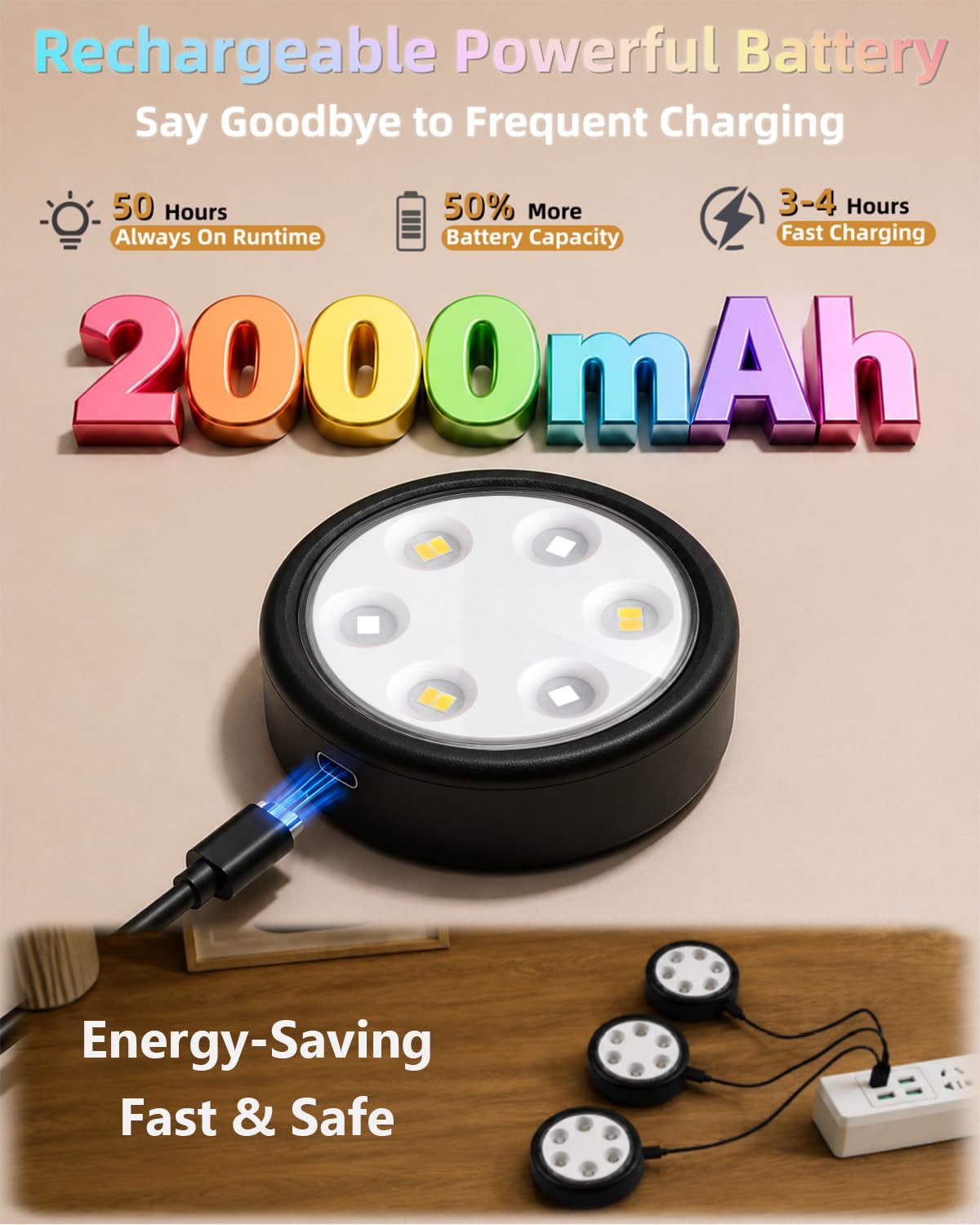 HOLKPOILOT Puck Leuchten con telecomando, illuminazione da incasso ricaricabile con batteria da 2000 mAh, 3 temperature di colore e 7 colori RGB, luce magnetica per armadio