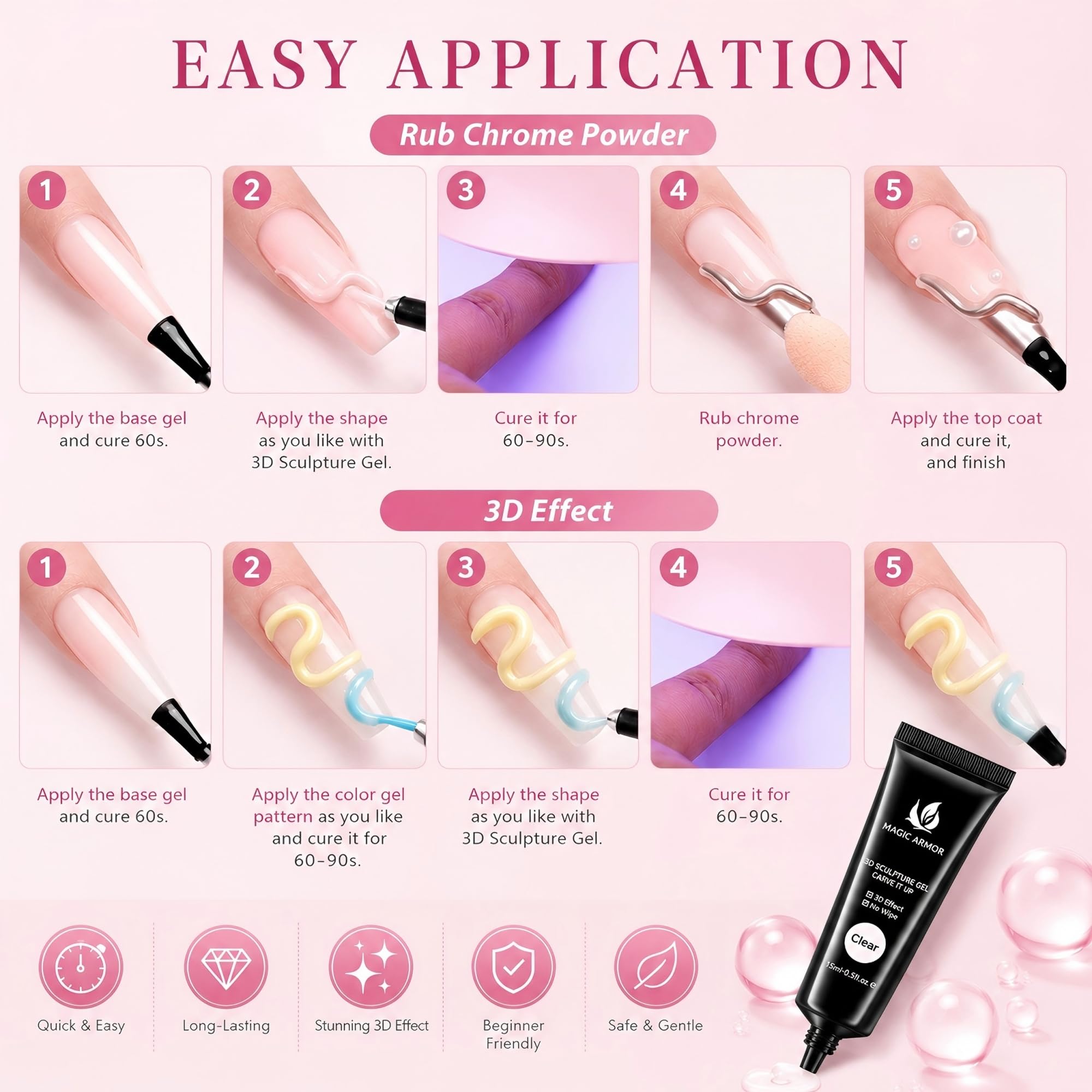 MAGIC ARMOR Żel do paznokci 3D – 15 g, żel budujący, przezroczysty, wielofunkcyjny, klej strasu, do 3D Nail Art Carving 3D Nail Sculpting Gel DIY do projektowania paznokci, rzeźbienia paznokci w domu