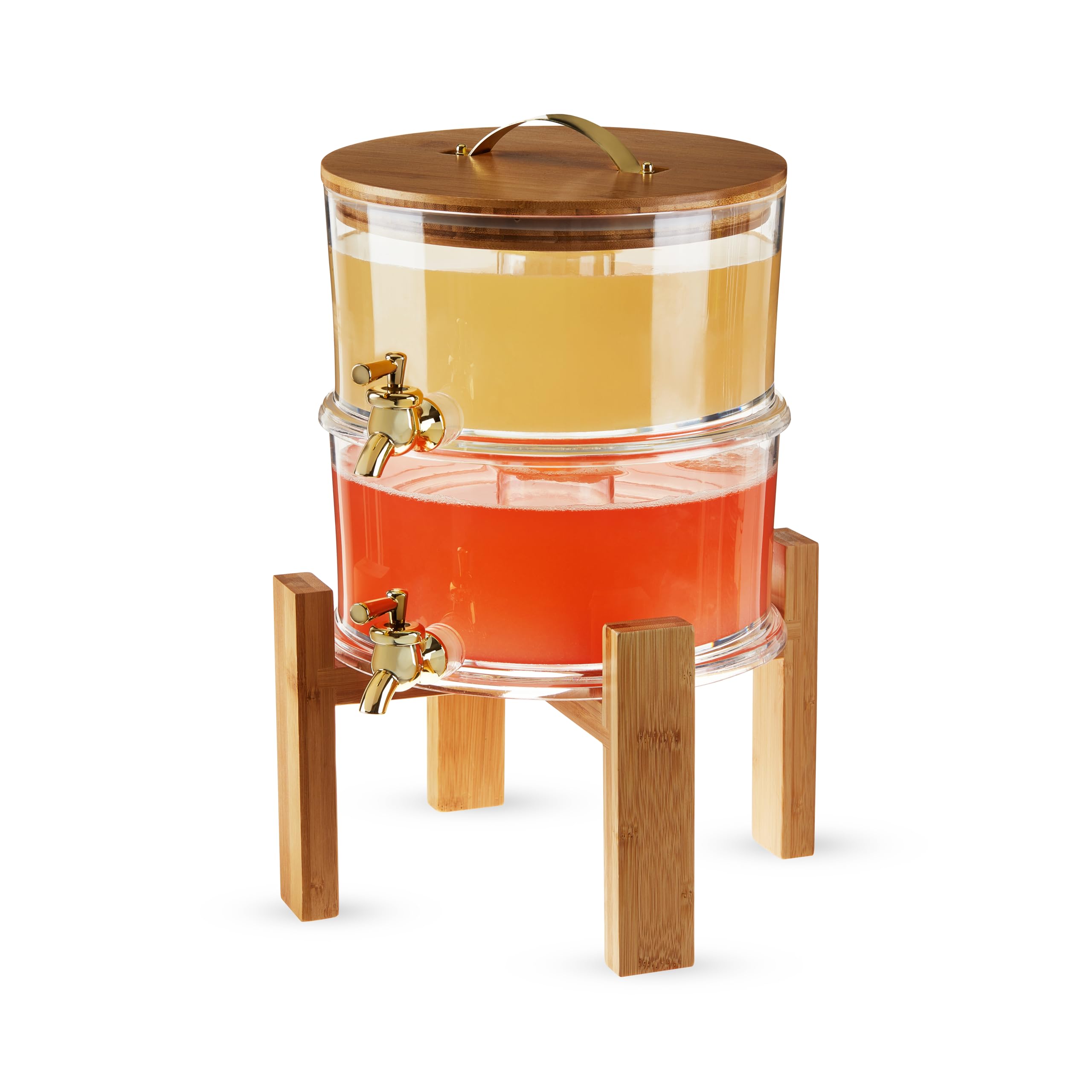 Twine Doble para exteriores, grifo de bebidas, fiestas de cóctel con soporte plegable de madera, dispensador apilable, juego de 1, transparente