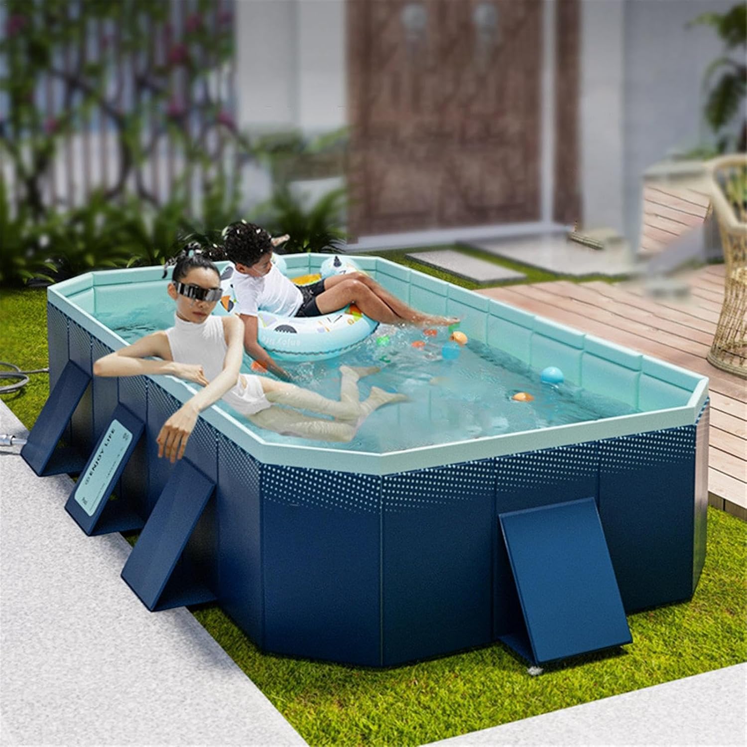 Generic Foldable Pool, Foldable Non-Inflatable Kids' and Adults' Outdoor Swimming Pool, Foldable Summer Paddling Pool for Kids, Large Dog Pet Play Pool, PVC Swimming Pool for Indoor Outdoor, 1.8M