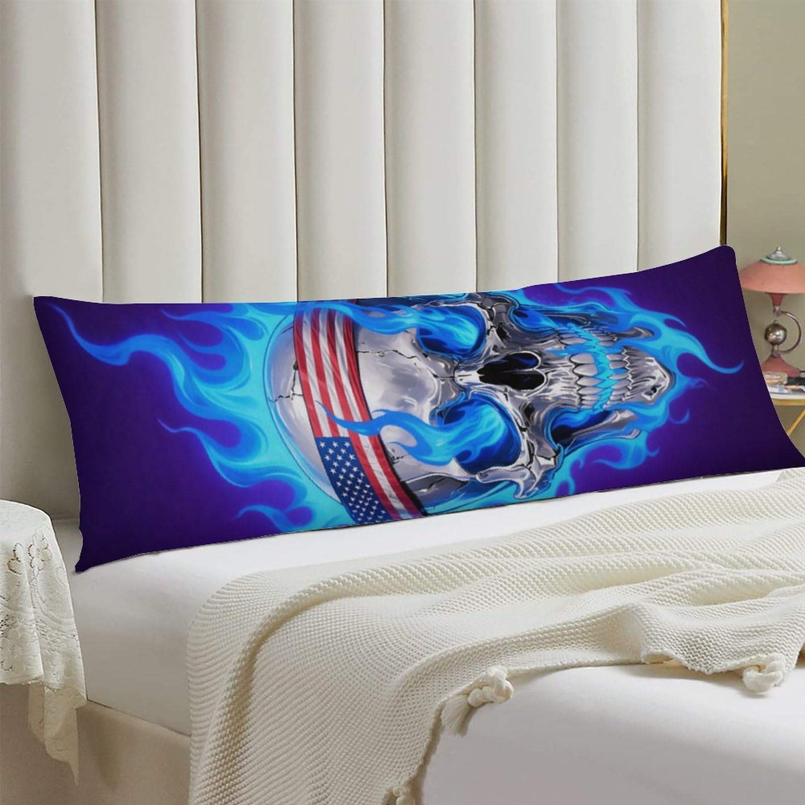 Body Pillow Cover 20x54 Long Pillow Case with Invisible Zipper Breathable Microfiber Fire USA Flag Skull Pillowcase Soft Cozy Protector for Bedroom Couch Sofa Bed Home Decor All Seasons