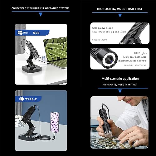 Miniatura 4 de Microscopio digital, cámara plegable de microscopios de bolsillo de mano, microscopio USB de aumento 50X a 1000X para iOS, para