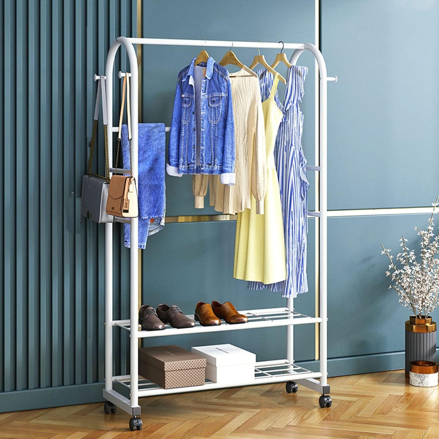 Amazon.com: Mixfom Clothing Garment Rack with 2 Shelves, Free ...