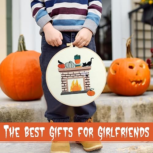 Miniatura 5 de Yuxung Juego de 5 juegos de iniciación de bordado navideño con patrón de copo de nieve, kits de bordado de invierno para principiantes, gama