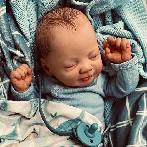 Miniatura 4 de Angelbaby Muñecas de bebé Reborn de 19 pulgadas durmiendo muñeca realista de silicona para bebé recién nacido, cara sonriente dulce, sensación de