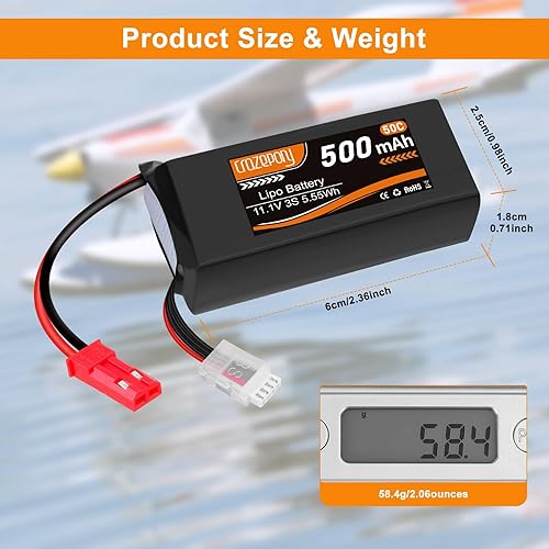 Miniatura 5 de Crazepony 3S Lipo Batería 500mAh 50C 11.1V Lipo Batería con conector JST recargable Lipos para RC Aviones Racing Drone Helicóptero Quadcopter Micro