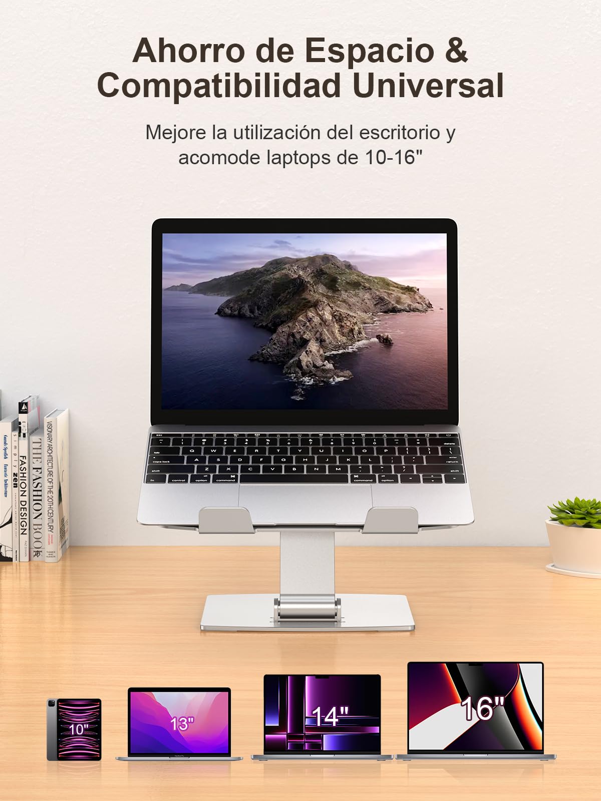 CIRYCASE Soporte Portatil Mesa, Aluminio Laptop Stand de Ajustable, Enfriamiento Rápido Ventilado & Ergonómico, Soporte Ordenador Portátil Plegable Compatible con MacBook Air Pro/Tablets (10-16")