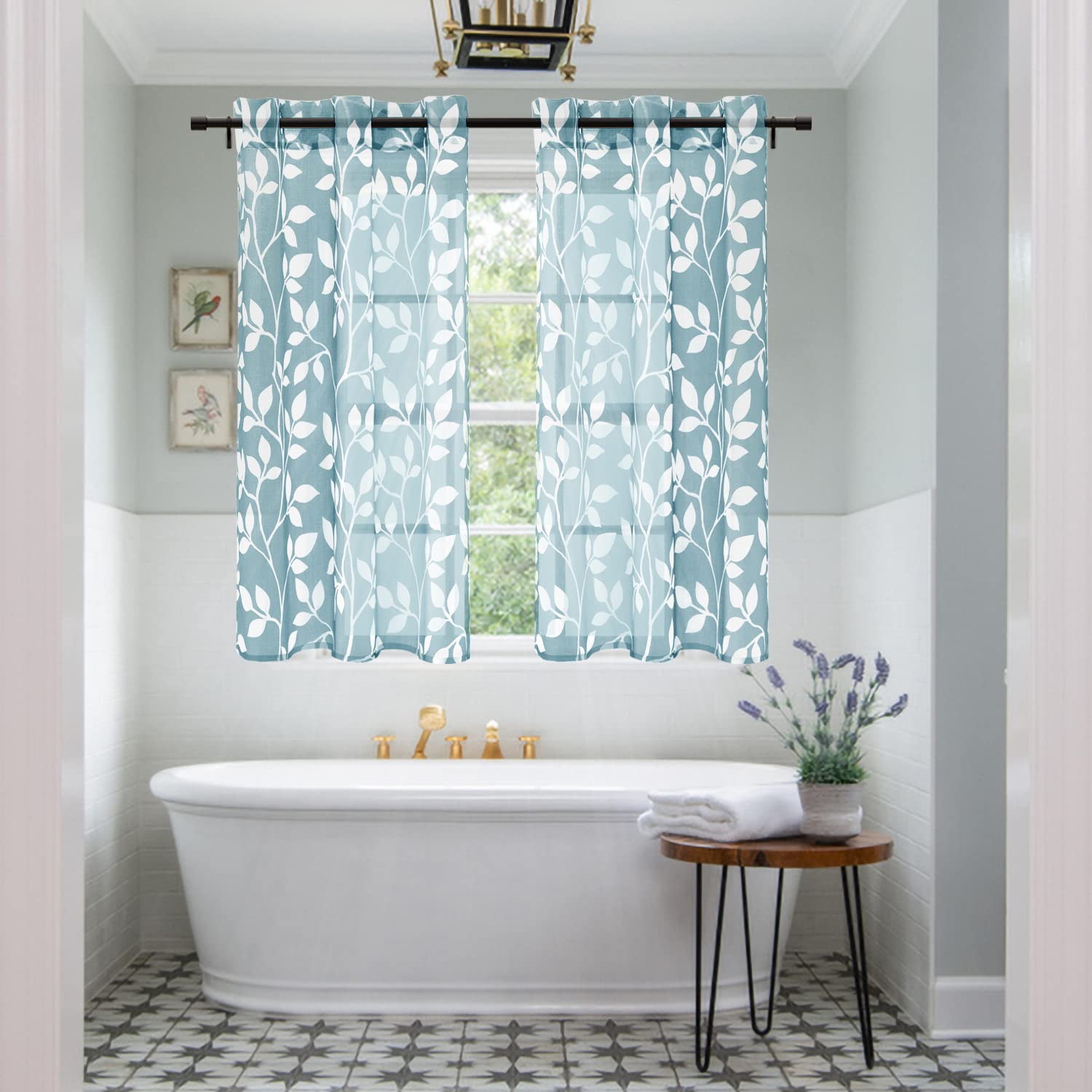 XTMYI Vintage Blue Small Curtains for Kitchen Window,Sheer Country Farmhouse Curtains for Bedroom,Light Stone Blue Gray,36 in Wide by 48 Inch Length