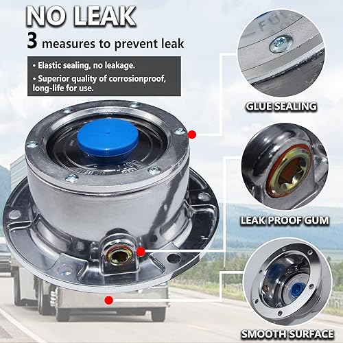 Miniatura 2 de 2 tapas de cubo de aluminio 343-4009 para eje de remolque, 3434009 tapas de cubo de 6 agujeros con tapones de tubo laterales y 2 tapones de goma