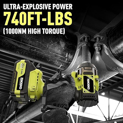 Miniatura 2 de Llave de impacto eléctrica 1000N.m (740 ft-lbs) Pistola de impacto de alto par sin escobillas de 12 pulgada con 2 baterías de 4.0 Ah, cargador