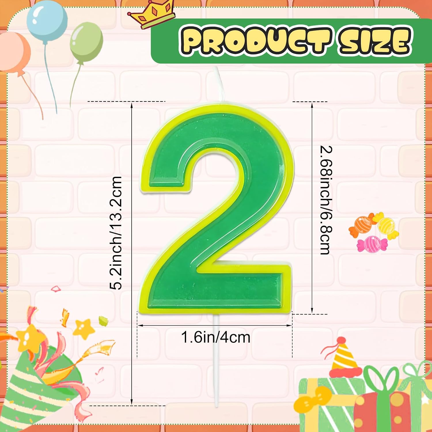 Number 2 Birthday Candles - Street Theme Cake Topper Yellow Green Party Decorations for Monster Cartoon Cake Candle for Boy Girl and Friend (Green 2)