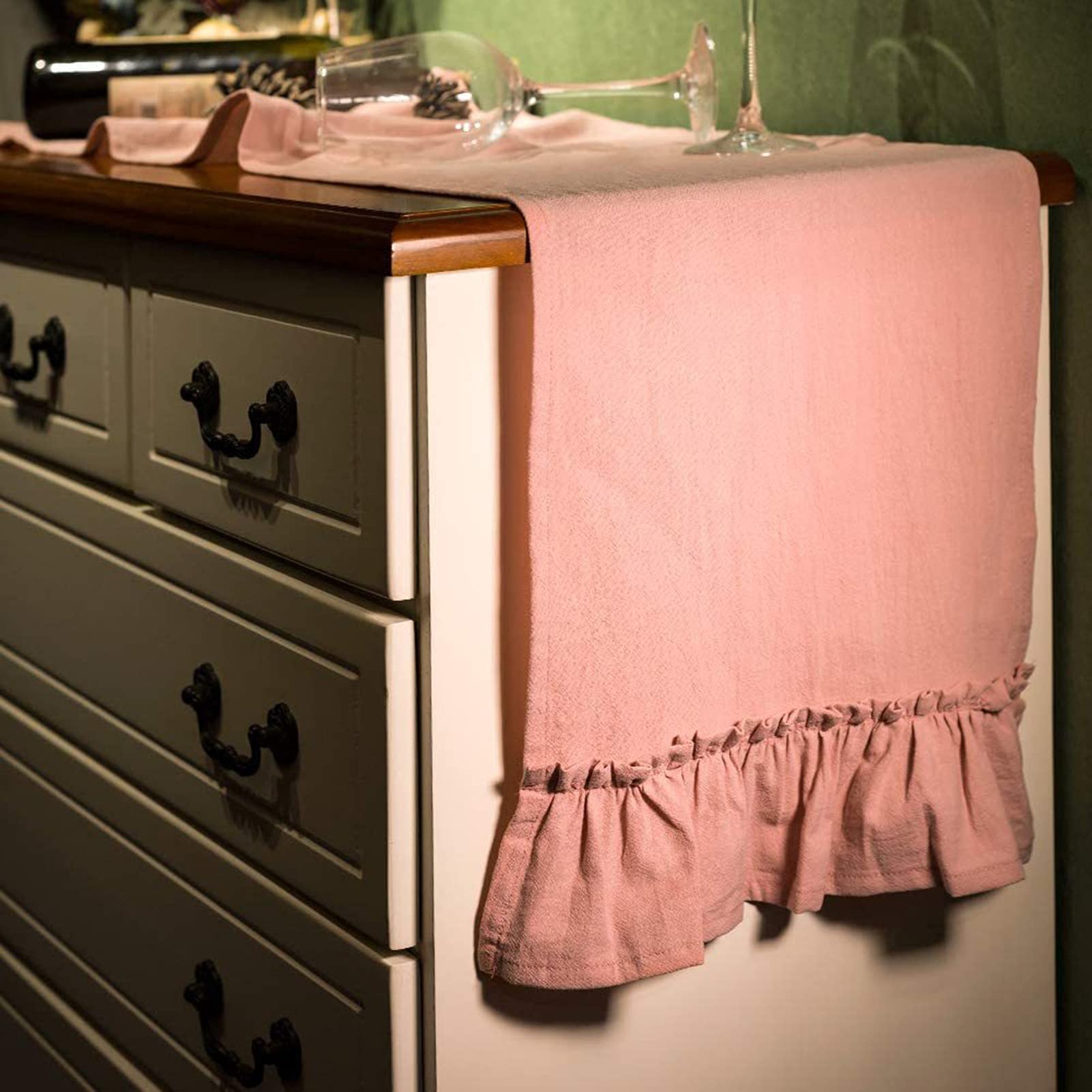 Letjolt Runner Da Tavola Rustico In Cotone 100% – Rosa Cipria Con Bordi Increspati – 30,5 X 183 Cm – Per Matrimoni, Casa E Feste - 4