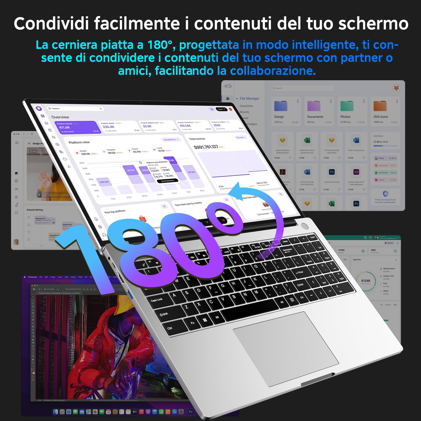 bvate PC Portatile Gaming 16" Core i3 16GB RAM SSD Espandibile Argento | Schermo IPS 1920×1200 FHD+, CPU fino a 3,2GHz, 5G WiFi, Mouse e adesivi tastiera italiana inclusi
